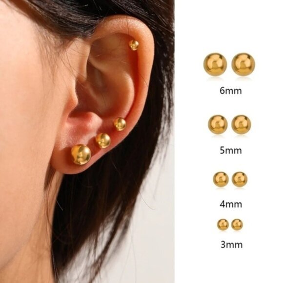 18K Gold Plated Ball Stud Earrings - Picture 3 of 3